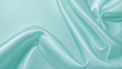 Elegant silk satin texture in light jade and turquoise tones with sparkling aqua highlights, featuring flowing stripe and wave patterns in a mint green abstract backdrop