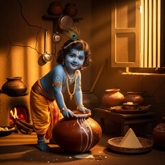 cute kittle krishna , krishna eating makhan 