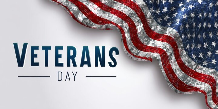 Elegant photo of veterans Day Banner. Premium Holiday Background with American Flag on White.