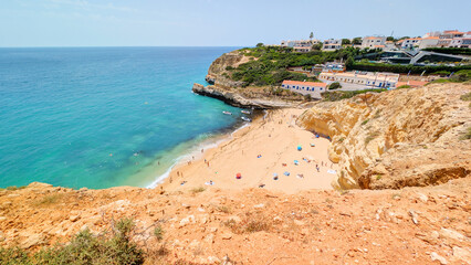 Algarve Landscape, Portugal. View of the Atlantic Ocean Coastline with Beach.