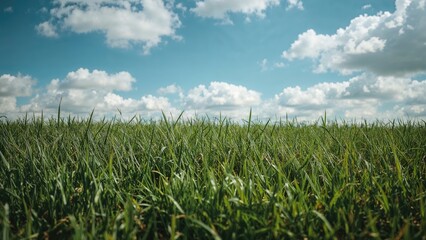 Obraz premium Rolling green hill beneath a sky filled with fluffy clouds