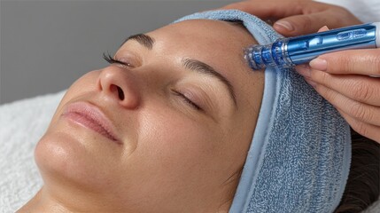 Close-up of a woman receiving a facial treatment.