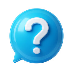 Blue speech bubble with white question mark isolated on transparent background