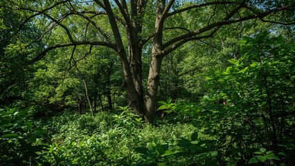 Naklejka premium Green leafy shrubs