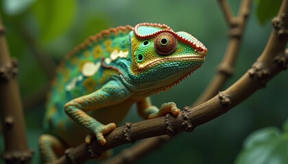 Obraz premium Chameleon on Branch Colorful Reptile