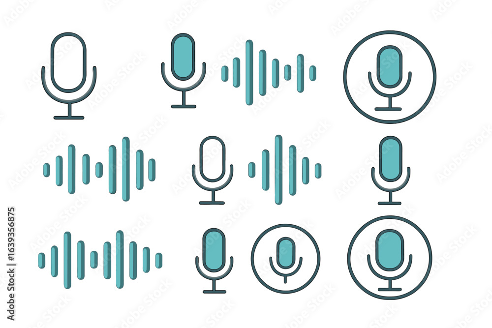 Poster different microphone designs and sound wave patterns displayed in a digital layout