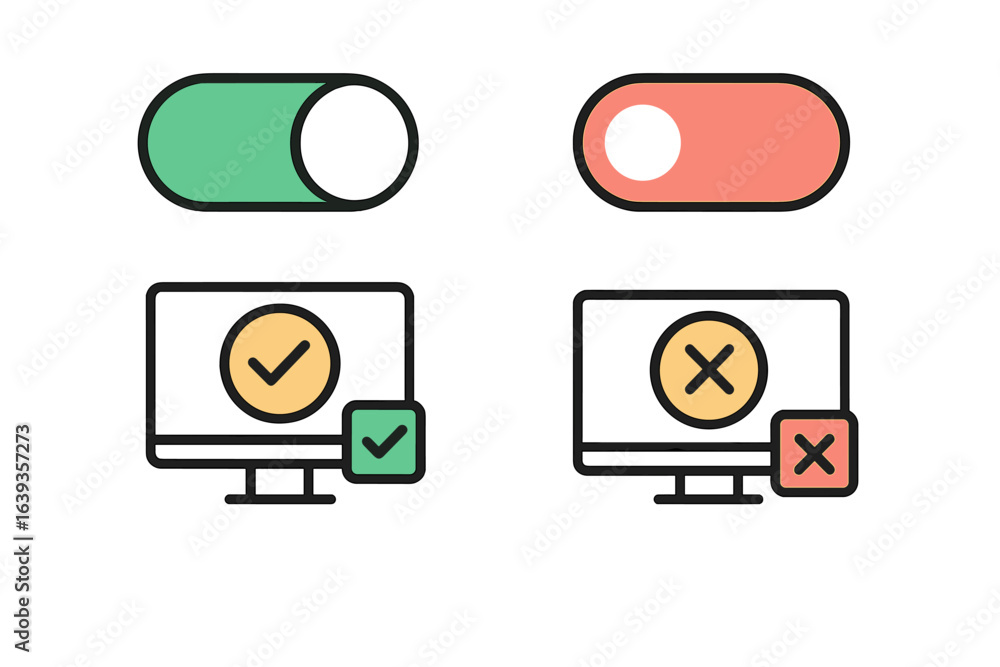 Aufkleber simple toggle switch icons featuring on and off states for user interface design