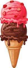 Vector illustration icon of Chocolate and Strawberry Ice Cream Cone Illustration