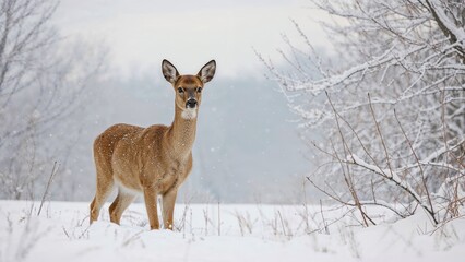 Winter landscape featuring a female deer