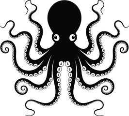 Cad drawing flat vector illustration, octopus artwork, marine life design, underwater creature graphic, black and white tentacle sketch, ocean theme