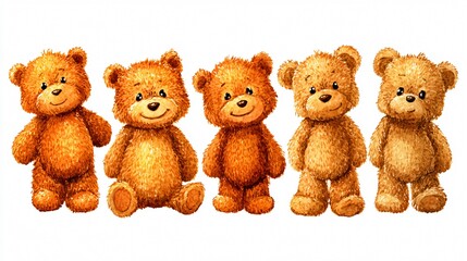 Set of 5 Super Cute Brown Teddy Bear Watercolor Illustrations for Creative Projects