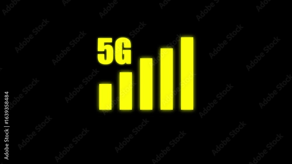 Poster 5g network speed signal network connectivity on mobile device. first network the word. with black ba