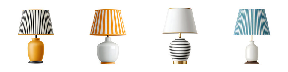 Collection of Stylish Table Lamps with Different Shades on White Background