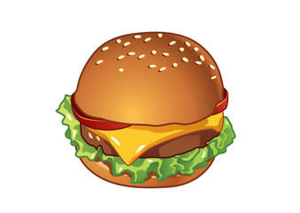 Simple hamburger showcasing a juicy beef patty topped with melted cheese, fresh lettuce, and ketchup in a sesame seed bun for fast food lovers.