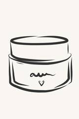 Ink Outline Cosmetic Bottle Silhouette. Elegant Doodle Line Stroke Sketch. Skincare and Everyday Beauty Skin Routine Concept.	 Plastic Lotion, Cream, Shampoo Product Isolated Package. 