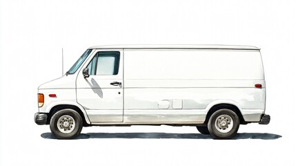 Professional White Delivery Van on White Background - Clean and Versatile Transportation Concept