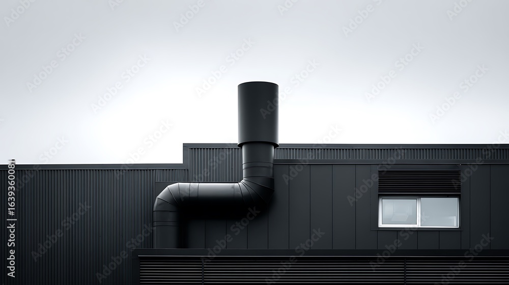 Poster building exterior with ductwork and window minimal architecture