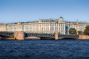 Historic center with Palace bridge and Winter palace on summer sunny day, Saint Petersburg, Russia
