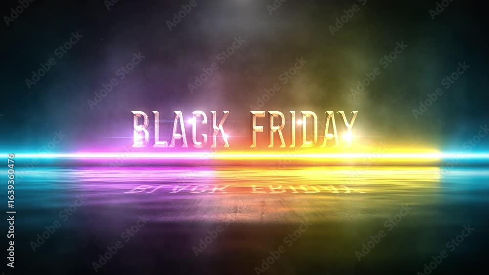 Poster 3d animation of black friday glow glitch text effect with sci fi digital cinematic title abstract ba