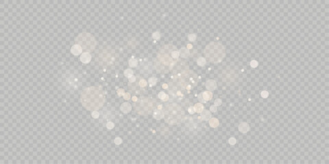 Golden bokeh light background with soft glowing sparkles on transparent backdrop