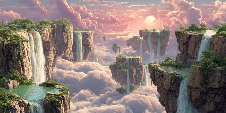 Ethereal world of floating cliffs and never-ending waterfalls