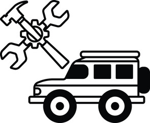 A car with a wrench and a hammer on it