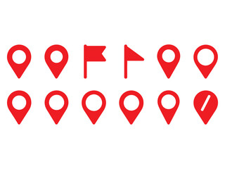 Fototapeta premium Red Location Marker and Flag Icon Set, Vector Illustrations for Navigation, Mapping, and GPS Design