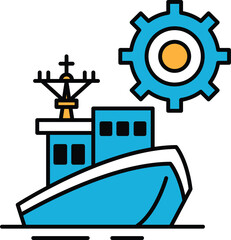 A ship with a gear on it