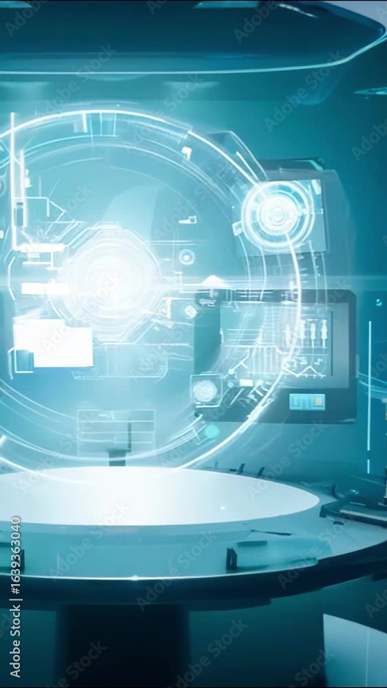 Poster futuristic virtual technology interface with holographic displays, sci-fi control panel. concept of 