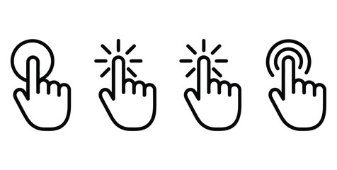 Fototapeta premium Hand Cursor Icon Set, Vector Line Art Showing Tap, Click, and Press Actions for UI Design