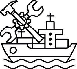 A ship with a wrench and a screwdriver on it
