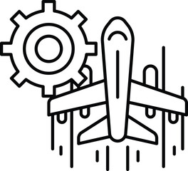 A black and white drawing of an airplane with a gear in front of it