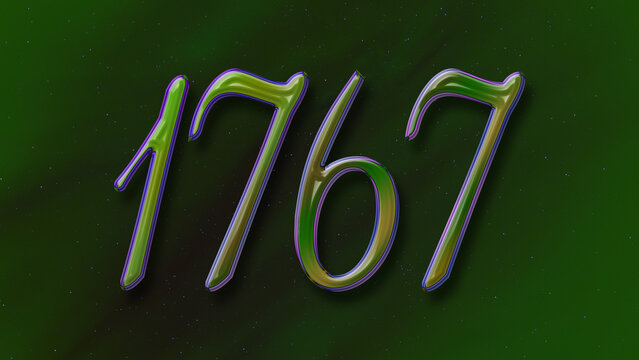 3D green with blue border design of number 1767 on green background.