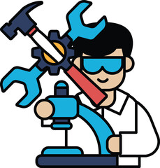 A man is wearing goggles and holding a wrench