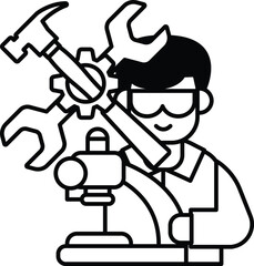 A man is wearing goggles and holding a wrench