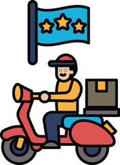 Fototapeta premium A man is riding a motorcycle with a box on the back