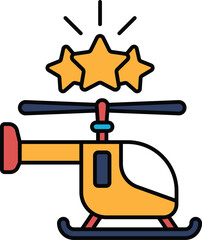 A black and white drawing of a helicopter with three stars on it