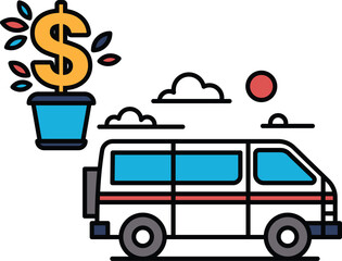 A dollar sign is above a plant in a pot