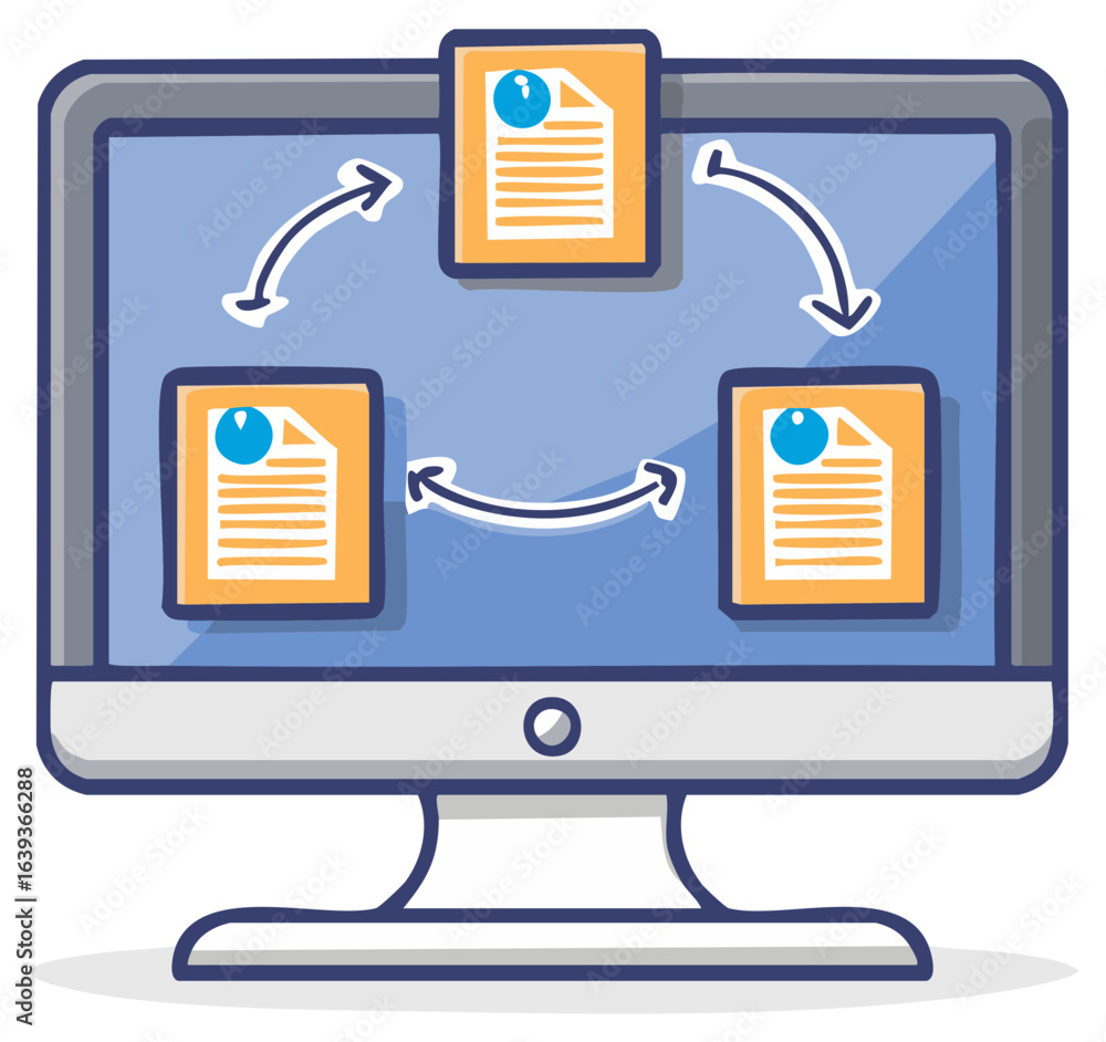 Fototapete file synchronization and information transfer on a desktop computer monitor