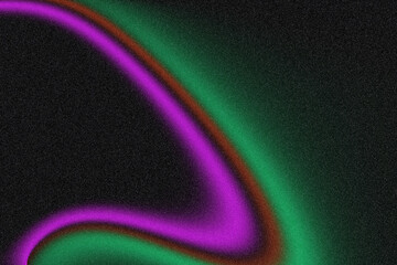 Purple green red shape with glowing grainy blur on black background, abstract gradient banner cover poster layout