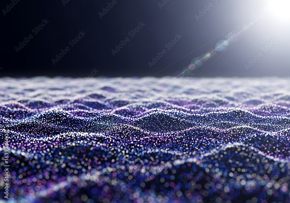 Poster shimmering abstract data landscape with ethereal light, perfect for technology and science themes.