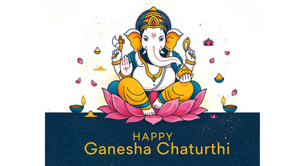 Fototapeta premium Happy Ganesh Chaturthi: Vibrant Illustration of Lord Ganesha