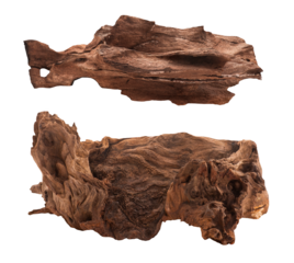 Model of wooden logs for decorating the garden and and fish tank isolated on a white background with cliping path.