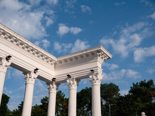 Fototapeta premium White Corinthian Columns and Classical Architecture Against Blue Sky in Batumi, Georgia