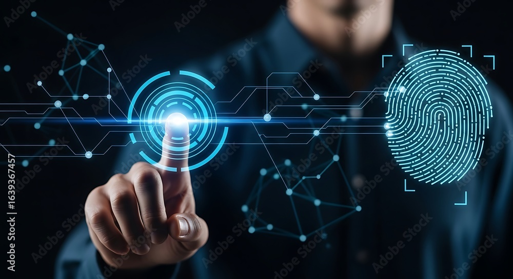 Poster unlock secure future accessing digital world with fingerprint biometric authentication technology