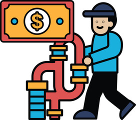 A man is holding a pipe and a dollar bill