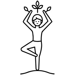 Minimalist Line Art Yoga Tree Pose Vector Illustratio Minimal Yoga Pose Line Drawing, Elegant Tree Pose Outline Art, Modern Line Art Yoga