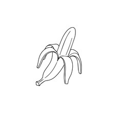 Minimal Black and White Banana Icon Vector – Simple Line Tropical Fruit Illustration for Food, Healthy Eating, and Vegan Designs