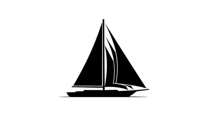 Sailboat with Raised Sails Silhouette - Ocean Travel and Adventure
