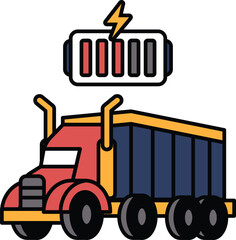 A black and white drawing of a truck with a battery on the side